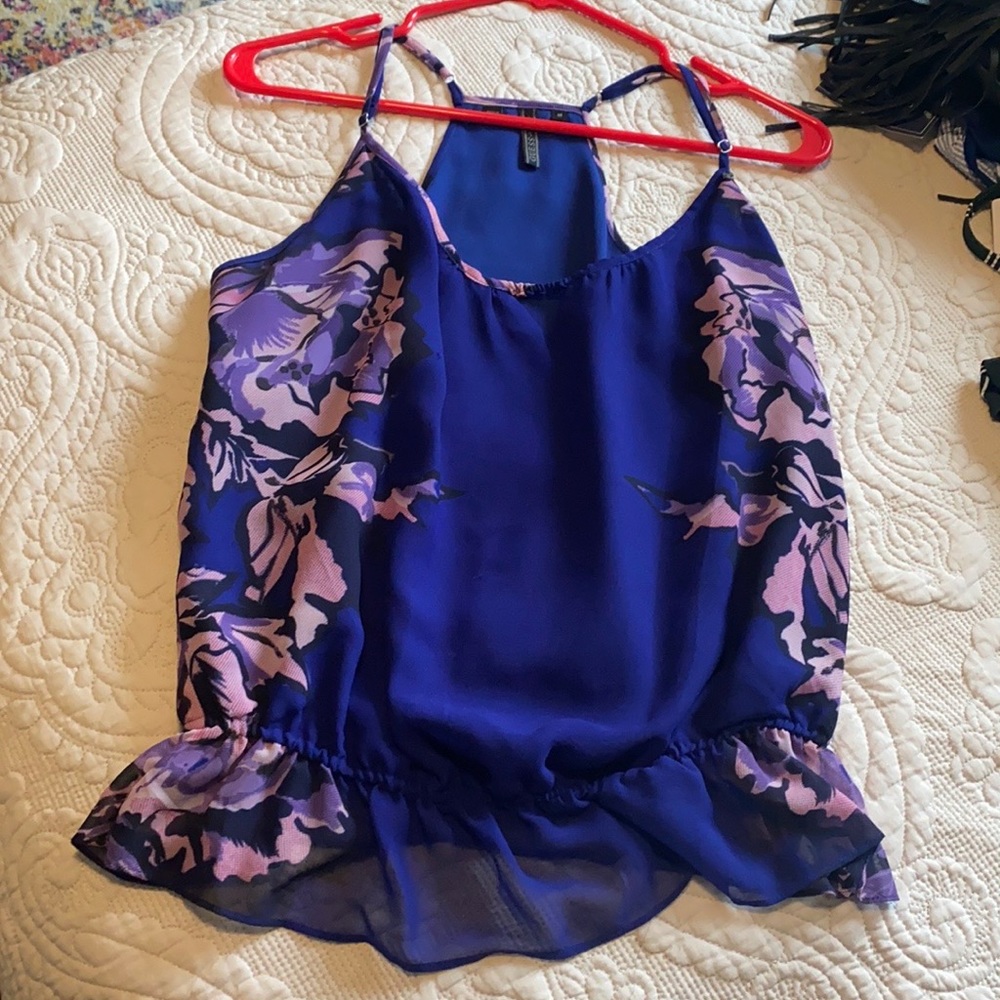 Blue Floral Racerback Blouse